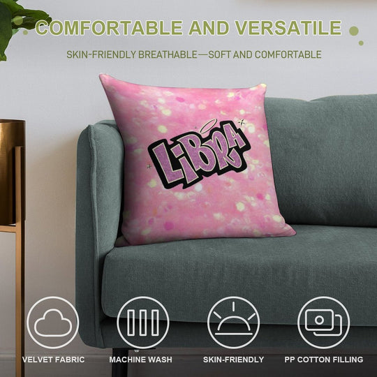 Libra Bratz Style - Iconic Pink Glitter Font Logo Cute Y2k Aesthetic Soft Decorative Cover Throw Pillow