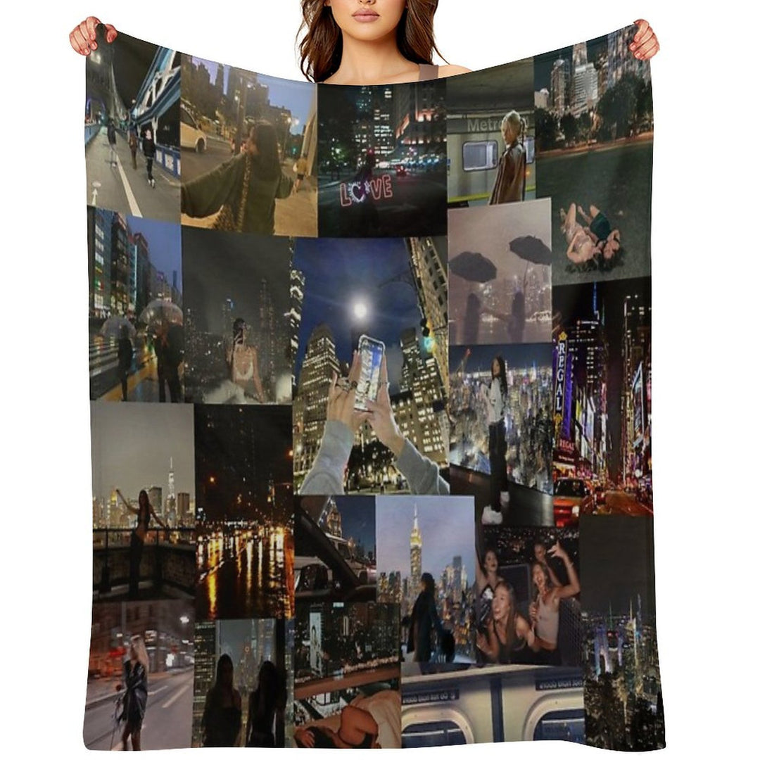 City Night Life Aesthetic Collage Premium Throw Blanket