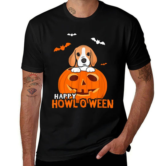 Cute Halloween Beagle Dog Pumpkin Costumes Thanksgiving Men Women Kids  Oversized Silhouette T-Shirt