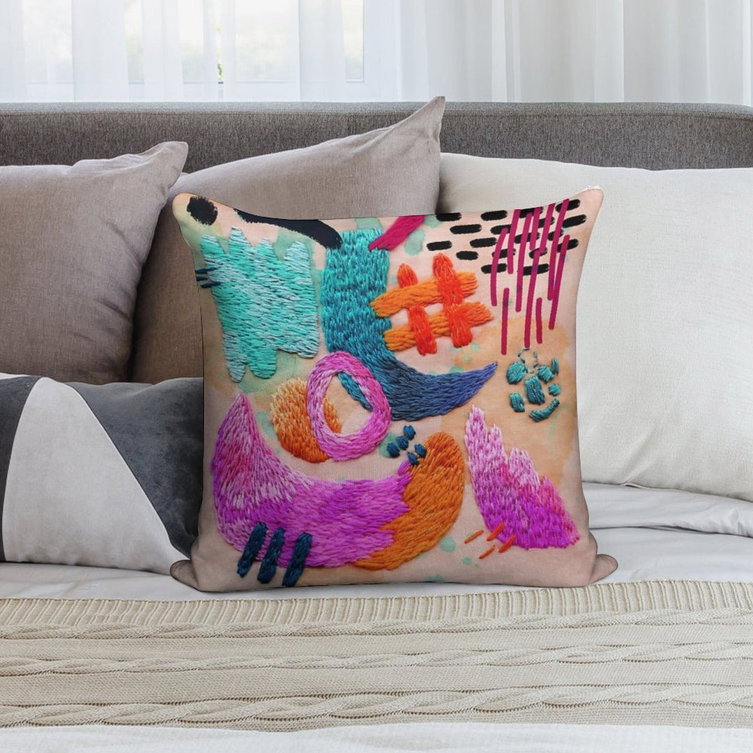 Abstract Embroidery Soft Easy Maintenance Throw Pillow