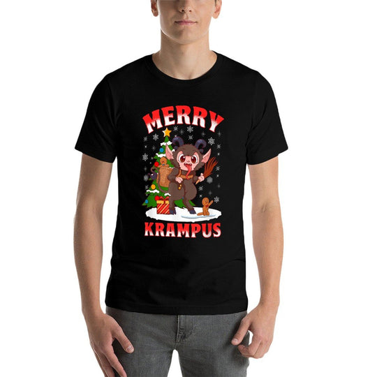 Merry Krampus Cute Kawaii Christmas Holiday Funny Folklore  Oversized Silhouette T-Shirt