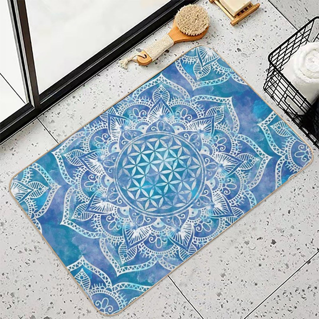Flower of Life in Lotus - Watercolor Blue  High-Traffic Bath Mat