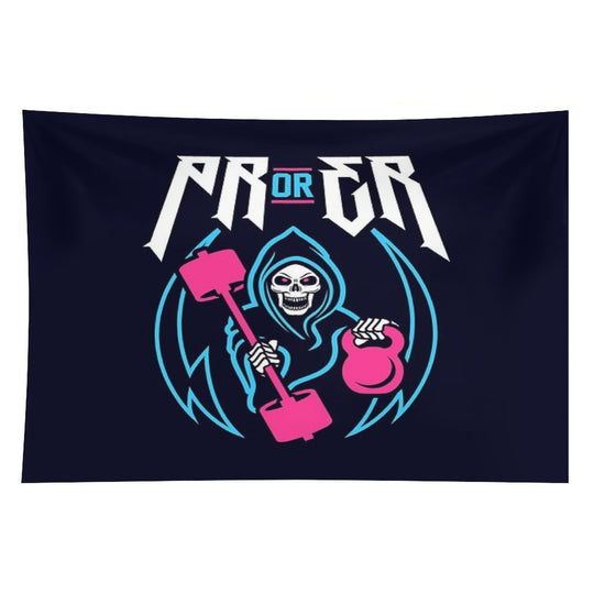 PR Or ER (Gym Reaper Kettlebell & Barbell) Funny Gym Ego Lifting Tapestry