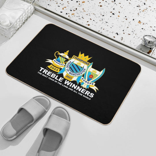 TREBLE Manchester City Trophies 2023 Champions Winners Europe England Cup Durable Bath Mat