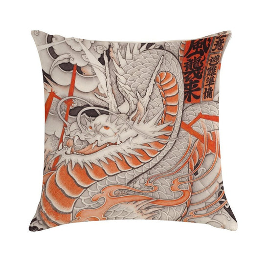 Japanese Tattoo Typhoon Dragon Soft Gift Ready Throw Pillow