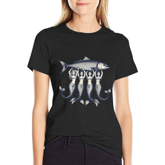 Sardines Tinned Fish Mermaid Summer Coastal Fisherman Women  Polyester Blend T-Shirt