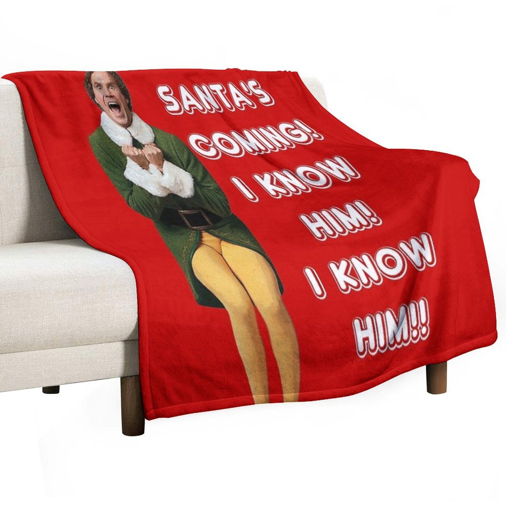 SANTA'S COMING! I KNOW HIM! Elf The Movie Will Ferrell Buddy Christmas Lightweight Throw Blanket
