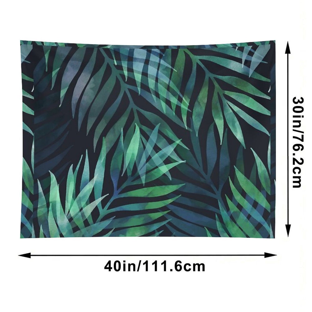 Dark Green Palms Leaves Pattern Tapestry