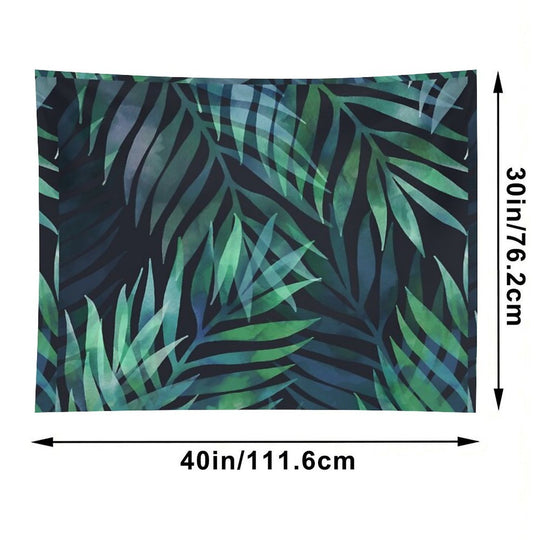 Dark Green Palms Leaves Pattern Tapestry