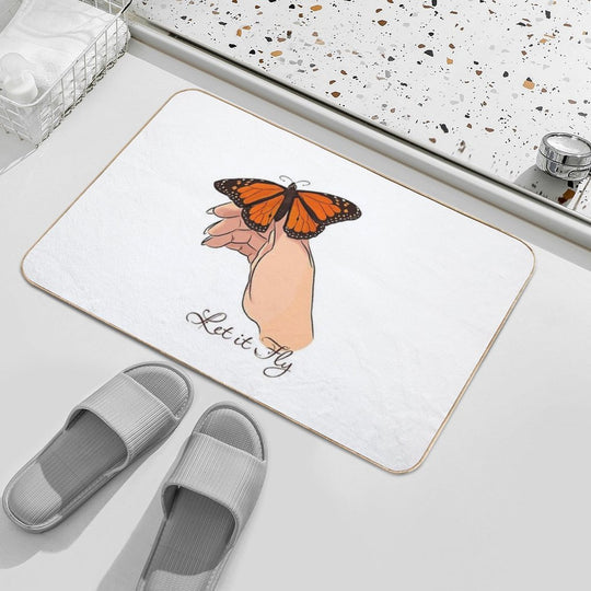 Butterfly on Hand – Minimalist Illustration Durable Bath Mat
