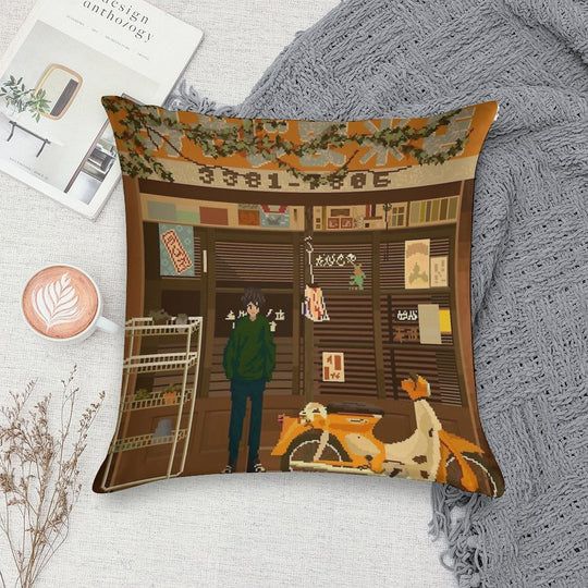 Japanese Storefront Soft High-Density Material Throw Pillow