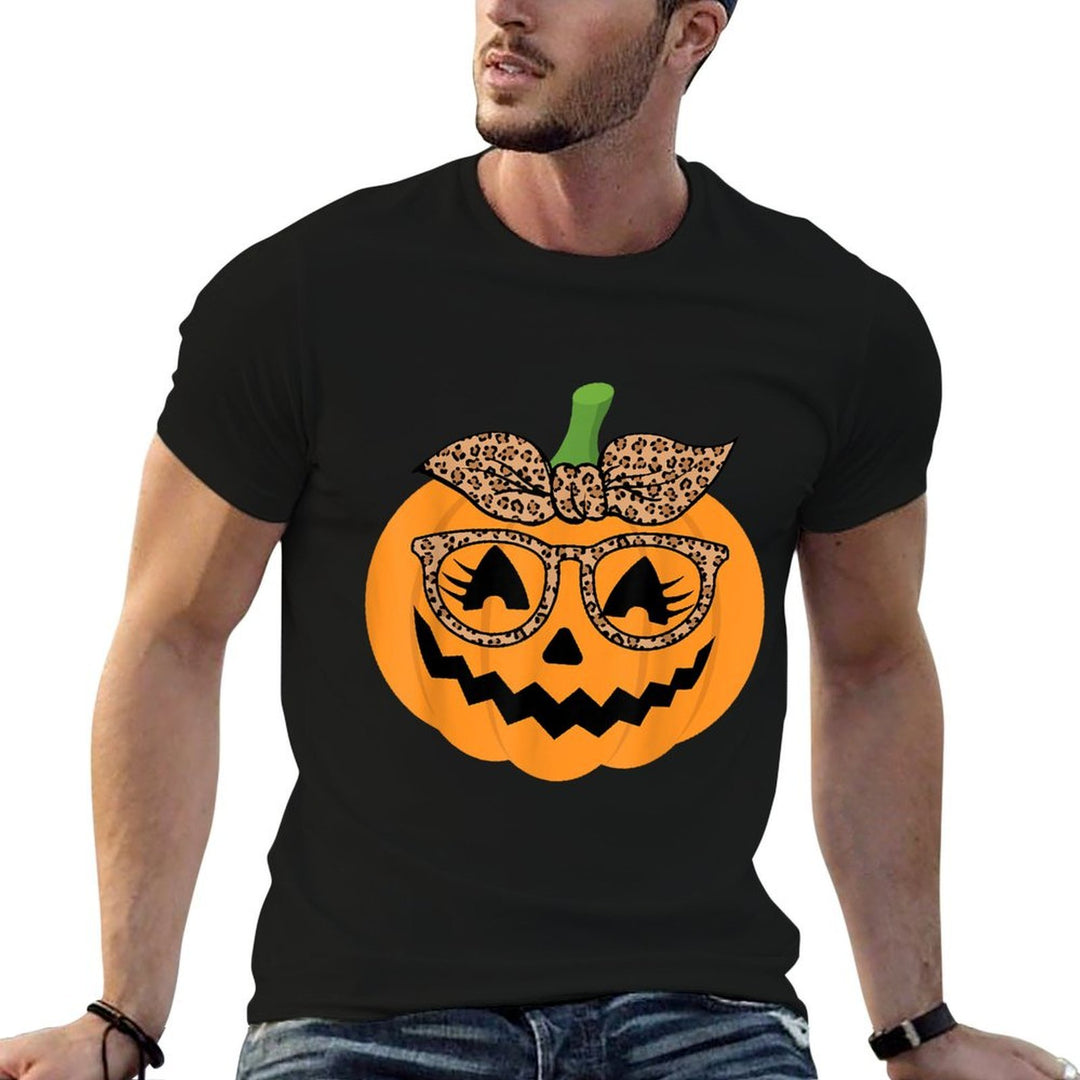 Cute Pumpkin Leopard Glasses And Bandana Halloween Costume  Soft T-Shirt