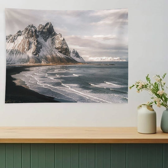 Stokksnes Icelandic Mountain Beach Sunset - Landscape Photography Tapestry