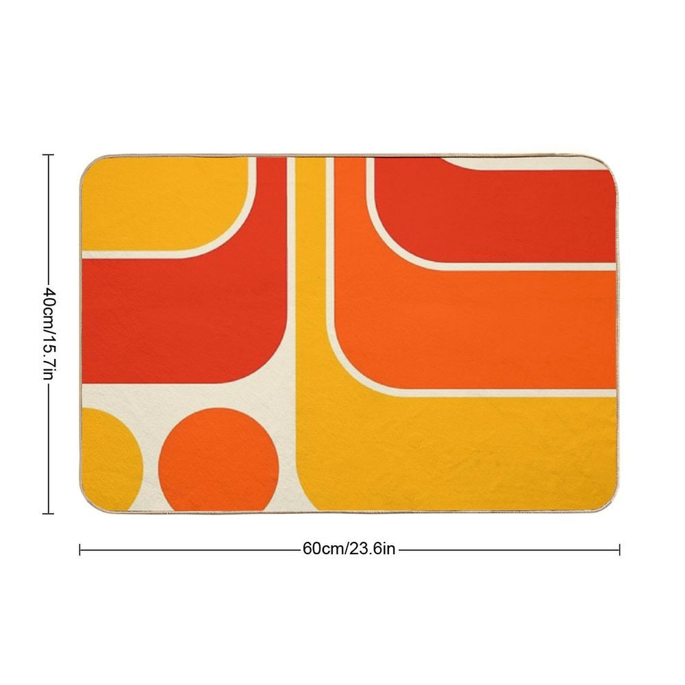 Retro Geometric Design 687 Red Orange Yellow And Beige  Easy Maintenance Bath Mat