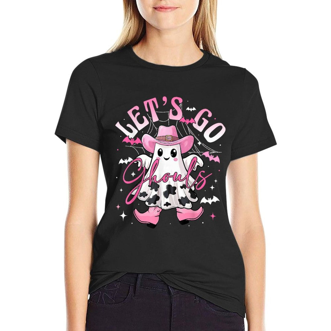 Funny Retro Halloween Let’s Go Ghouls Western Cowgirl Spooky  Durable T-Shirt
