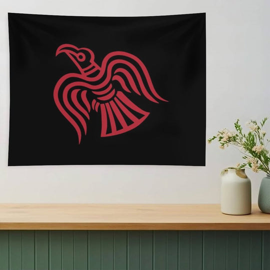 Norse Viking Raven of Odin Red Tapestry