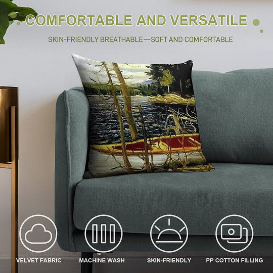 THE CANOE  Vintage 1917 Tom Thomson Algonquin Park Art Print Soft Durable Construction Throw Pillow