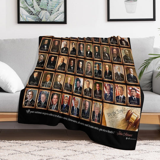 47 Presidents of The United States of America Featuring Donald Trump Black Background Travel-friendly Throw Blanket