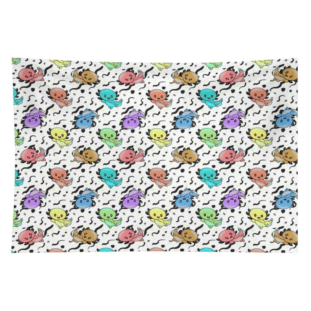 Axolotl Party in Rainbow Colors on Black And White Tapestry