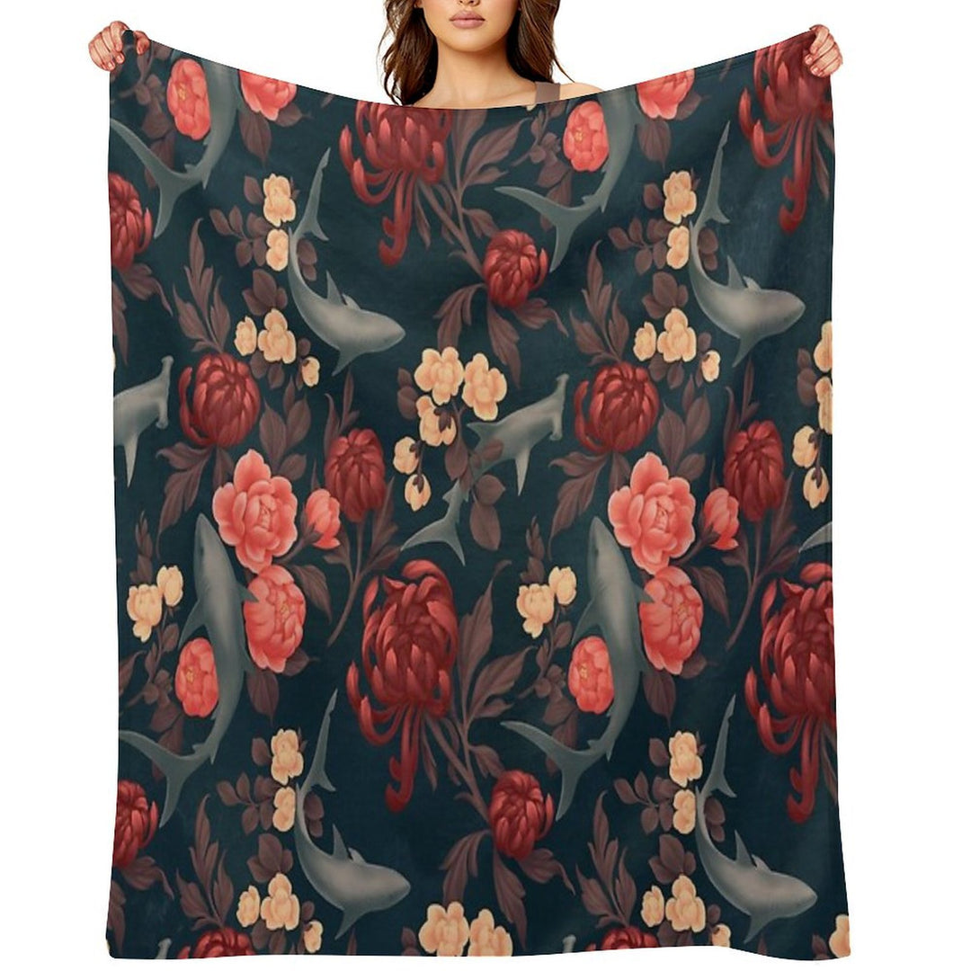 Botanical Shark (Red And Blue) Versatility Throw Blanket