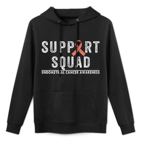 Support Squad Peach Ribbon Endometrial Cancer Awareness Cotton-Polyester Blend Hoodie