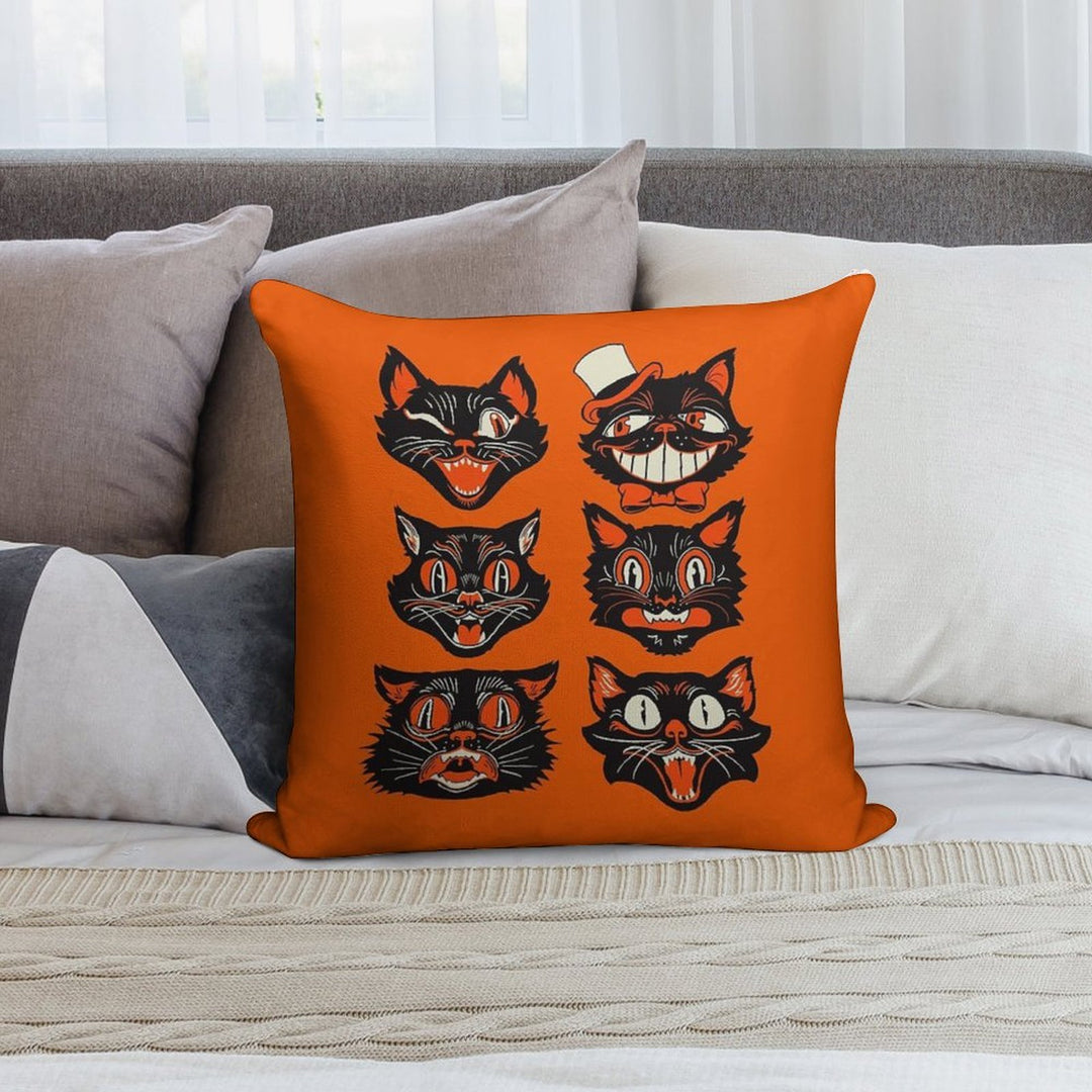 CTKR Studio Retro Style Vintage Inspired Halloween Black Cat by Face Collection Soft Fade-Resistant Throw Pillow