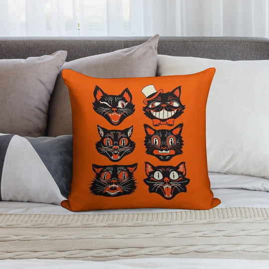 CTKR Studio Retro Style Vintage Inspired Halloween Black Cat by Face Collection Soft Fade-Resistant Throw Pillow