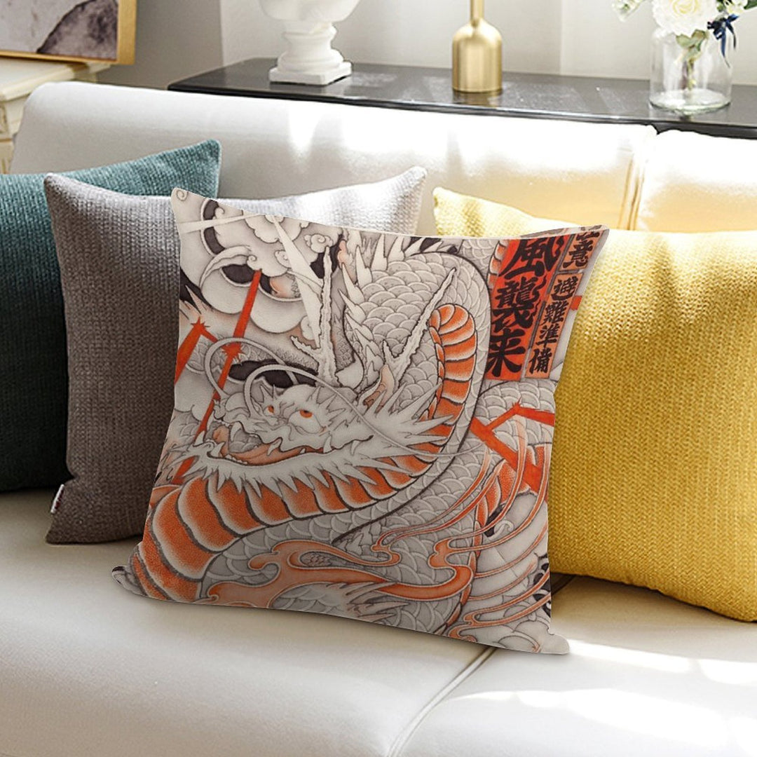 Japanese Tattoo Typhoon Dragon Soft Gift Ready Throw Pillow