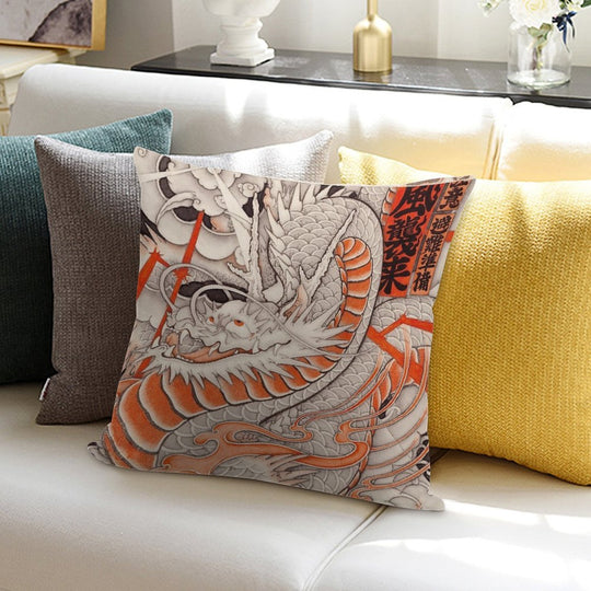 Japanese Tattoo Typhoon Dragon Soft Gift Ready Throw Pillow