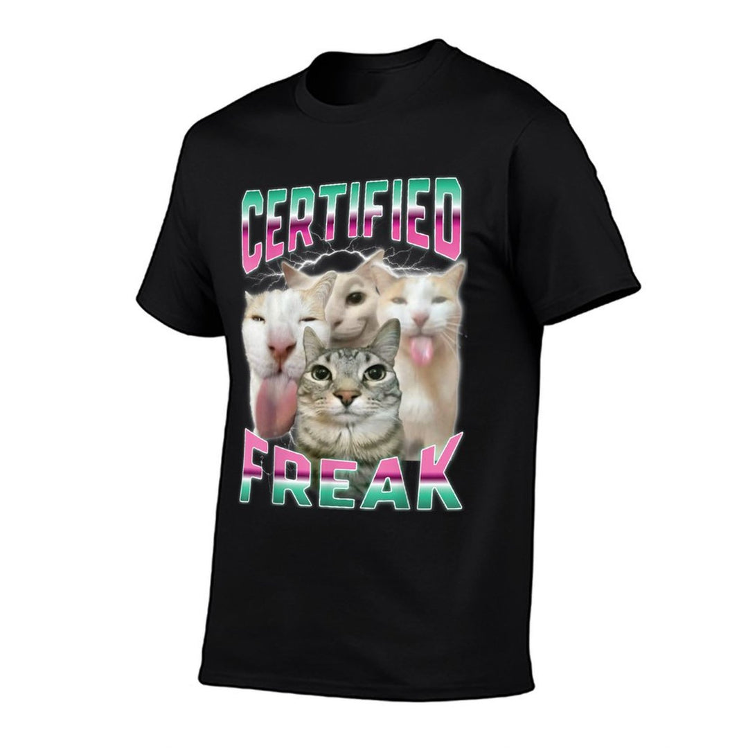 Certified Freak Funny Cat Meme Cursed Silly Staring Cat Men Women Kids  Relaxed-fit T-Shirt