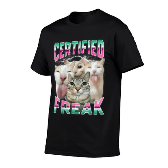 Certified Freak Funny Cat Meme Cursed Silly Staring Cat Men Women Kids  Relaxed-fit T-Shirt