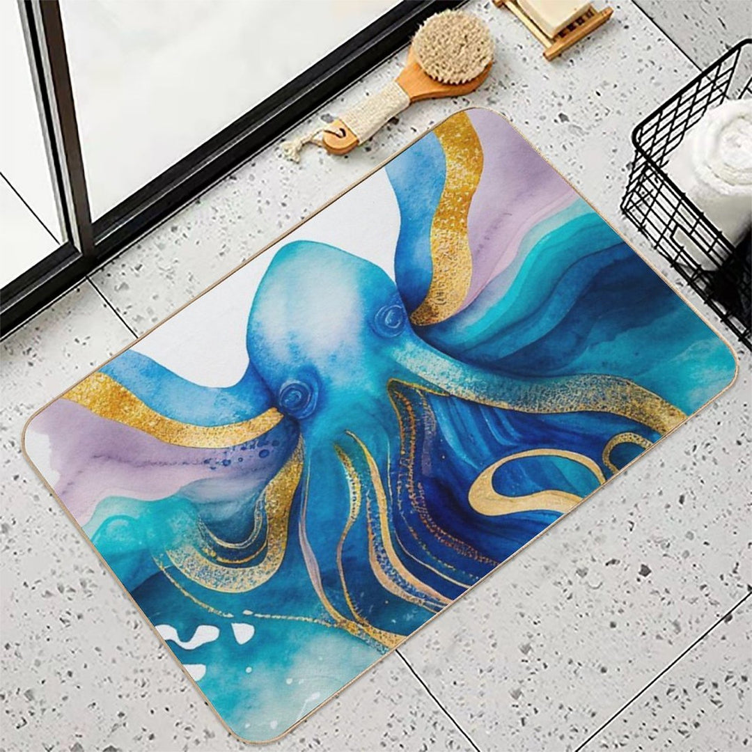 Octopus OceanTales Watercolor Sea Gold Modern Artwork Painting  Toxin-Free Bath Mat