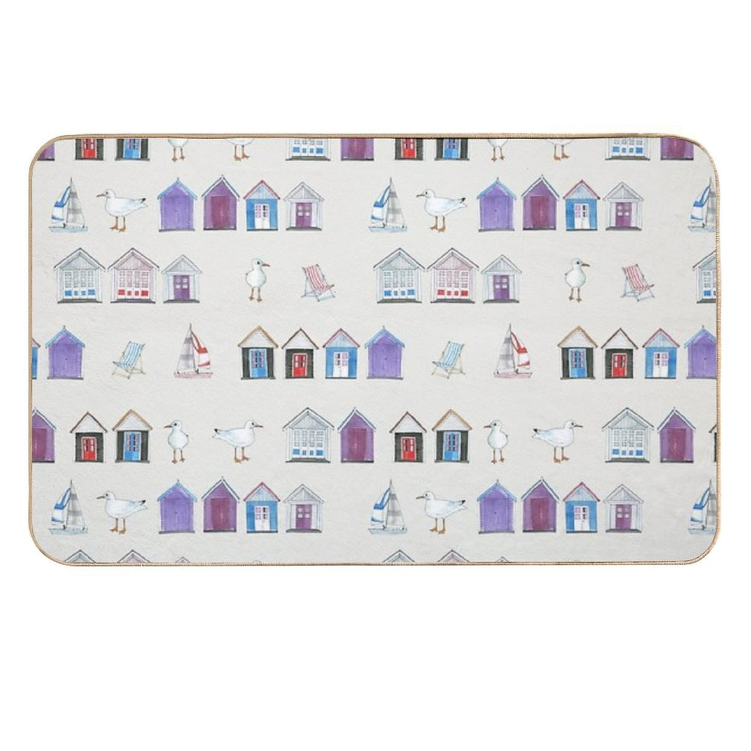 Beach Huts, Bournemouth - on Grey - Watercolour Pattern by Cecca Designs  High-Traffic Bath Mat