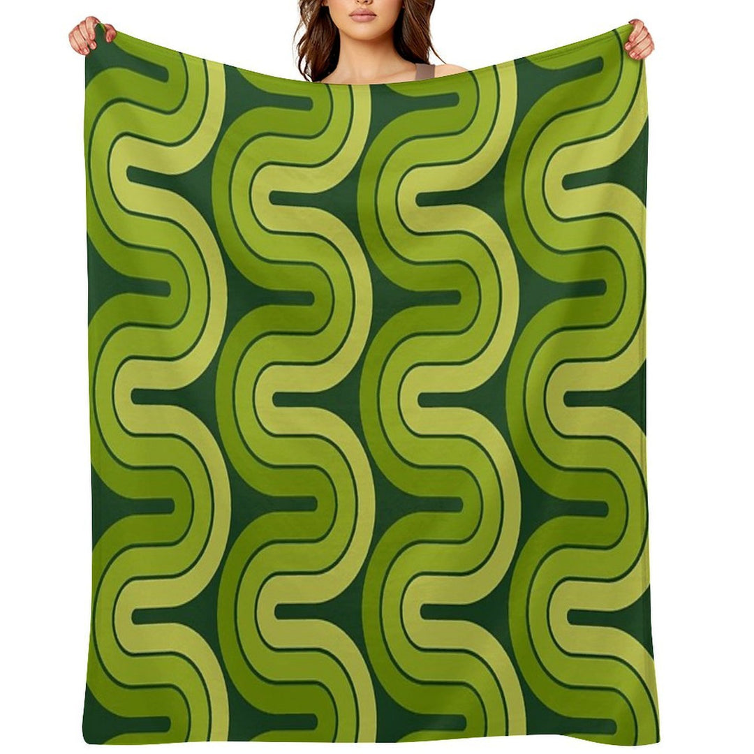 Retro Geometric Gradated Design Avocado Green Compact Throw Blanket