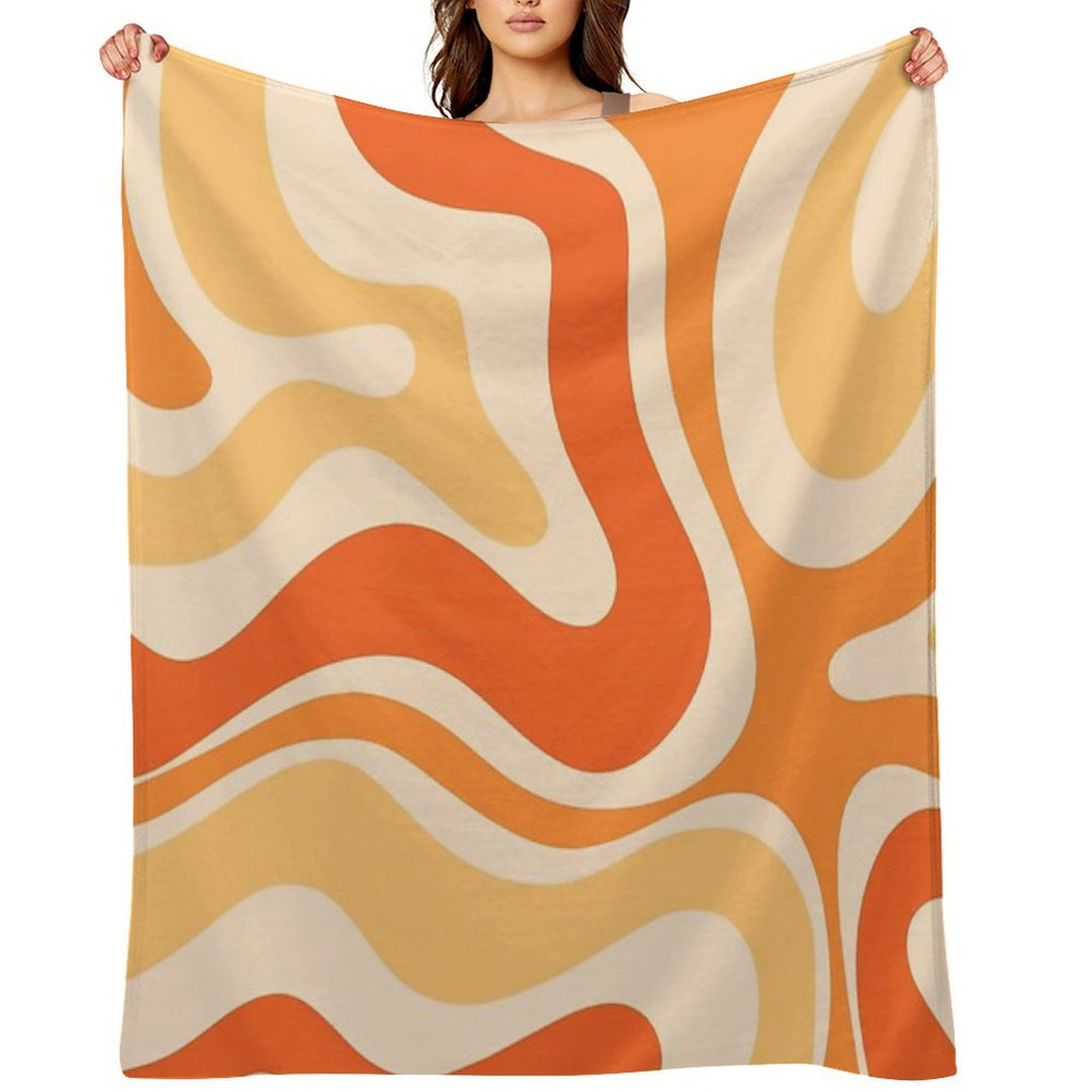 Retro Modern Liquid Swirl Abstract Pattern Square in Orange And Tangerine Tones Durable Throw Blanket