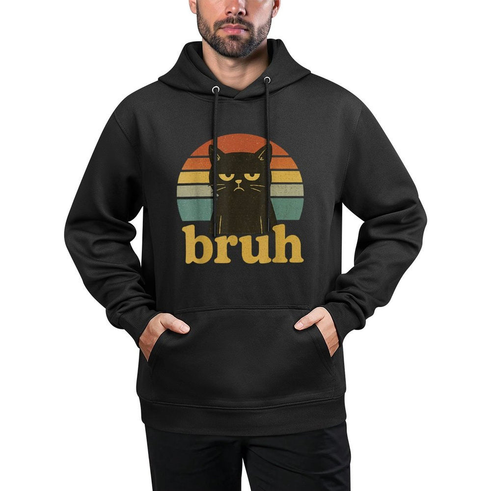 Funny Meme Saying Bruh Retro Cat Men Women Kids Customizable Surface Hoodie