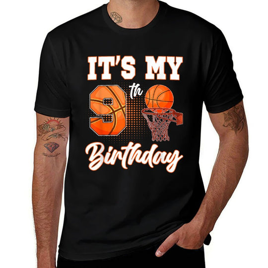 Its My 9th Birthday Basketball Theme Party 9 Years Old  Ribbed Collar T-Shirt