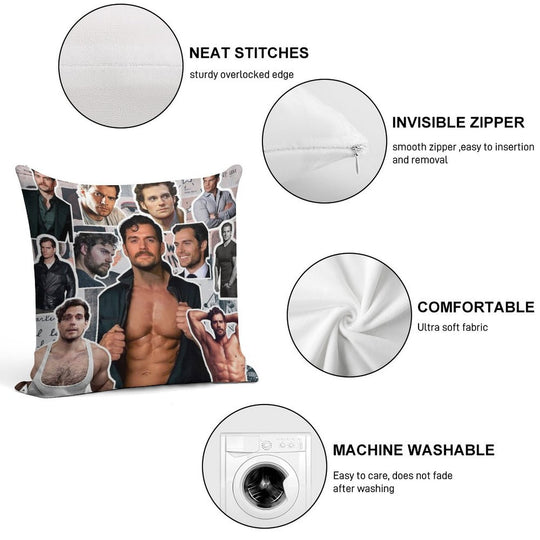 Henry Cavill Photo Collage Soft Multiple Sizes Throw Pillow
