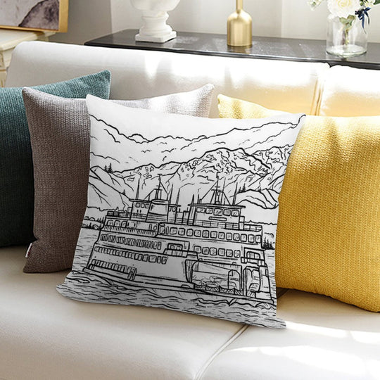 Washington State Ferry Sketch Soft Ultra-Soft Texture Throw Pillow