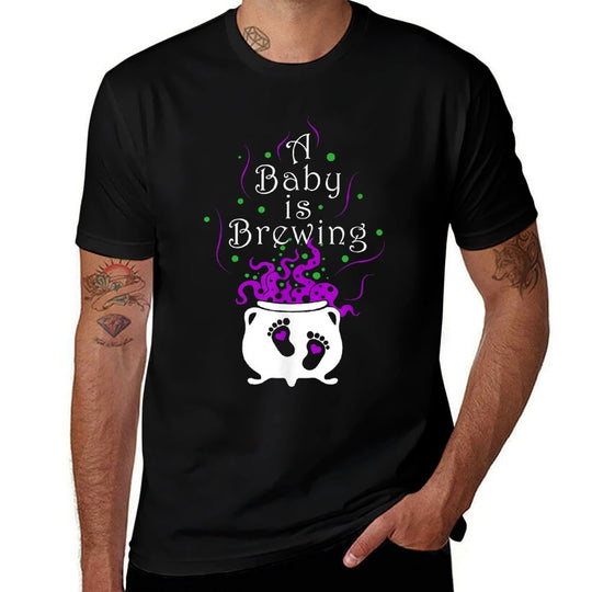 A Baby Is Brewing Black Cauldron Halloween Baby Pregnant  Classic T-Shirt