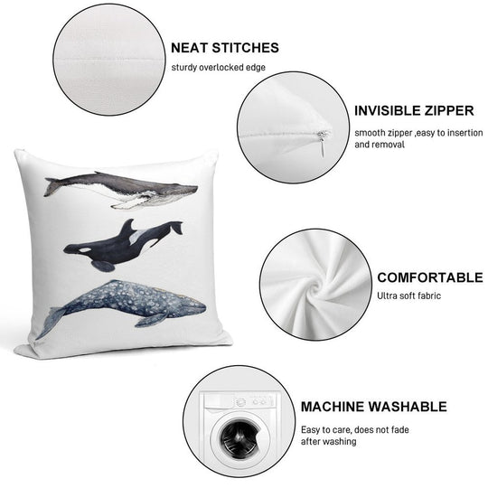 Orca, Humpback And Grey Whale Soft Home Decor Throw Pillow