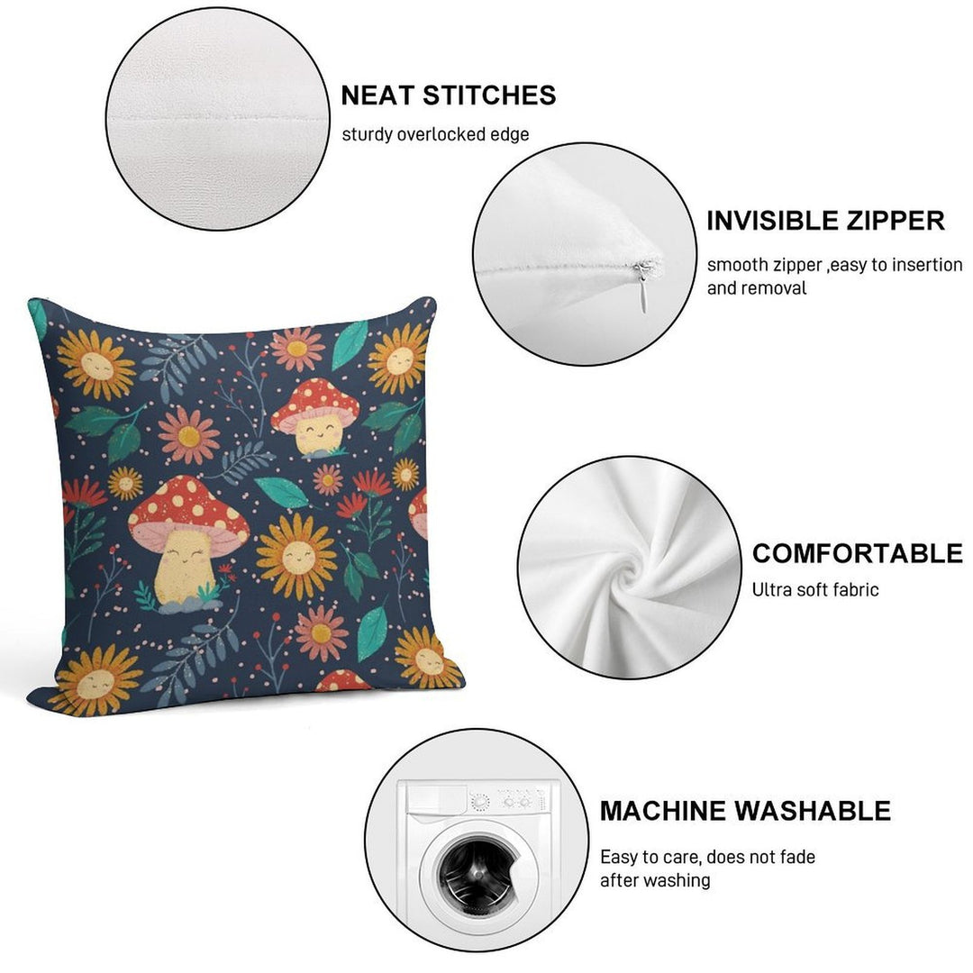 Floral Cute Mushrooms Soft High-Density Material Throw Pillow