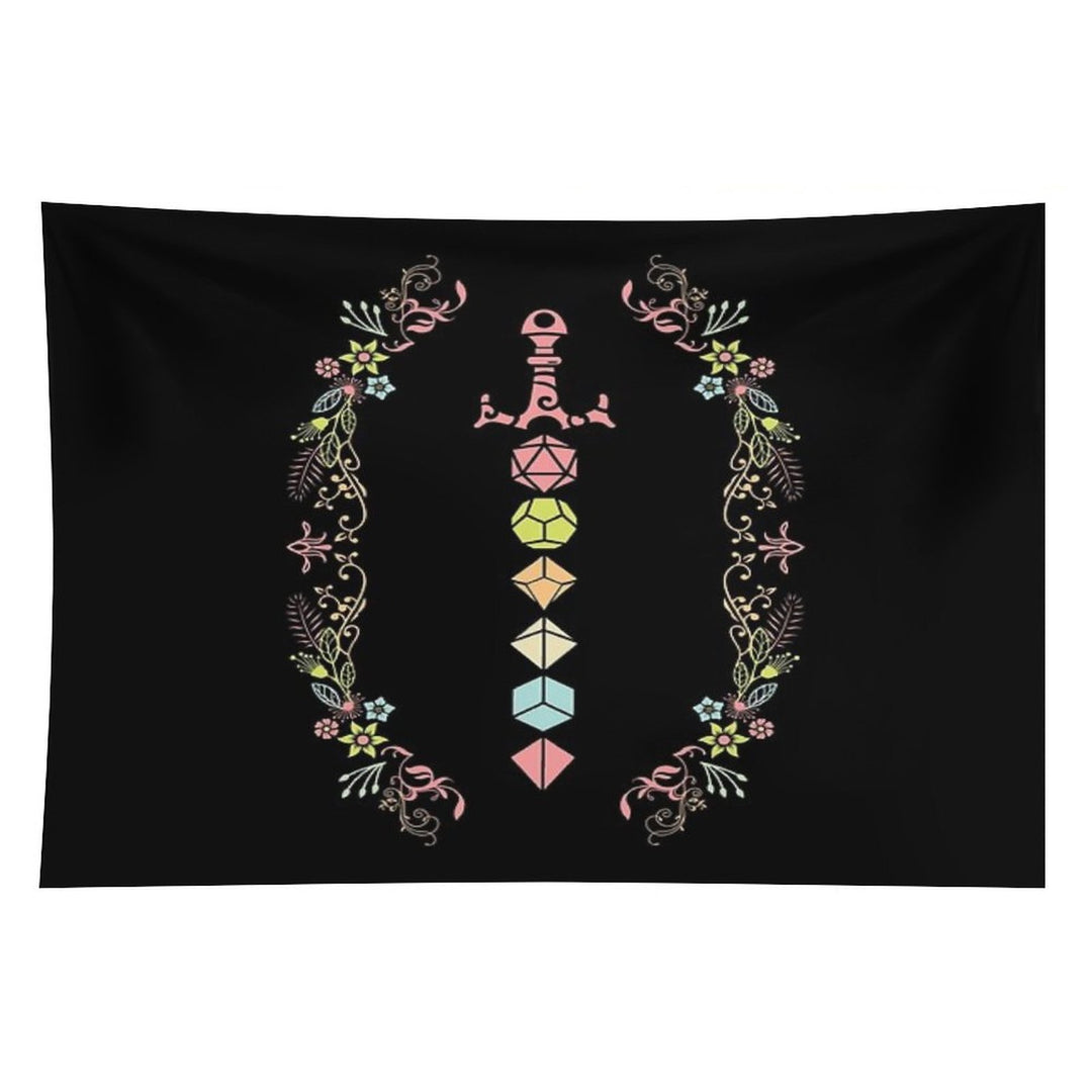 Floral Polyhedral Dice Set Sword Tapestry