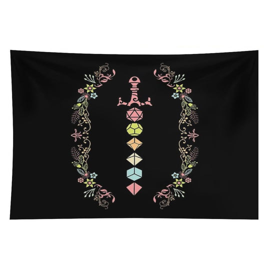 Floral Polyhedral Dice Set Sword Tapestry