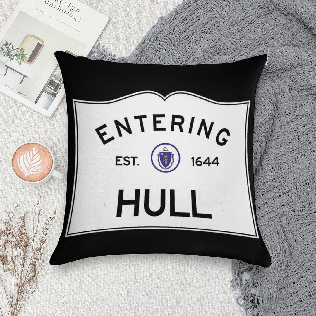 Entering Hull Massachusetts - Commonwealth of Massachusetts Road Sign Soft Decorative Cover Throw Pillow