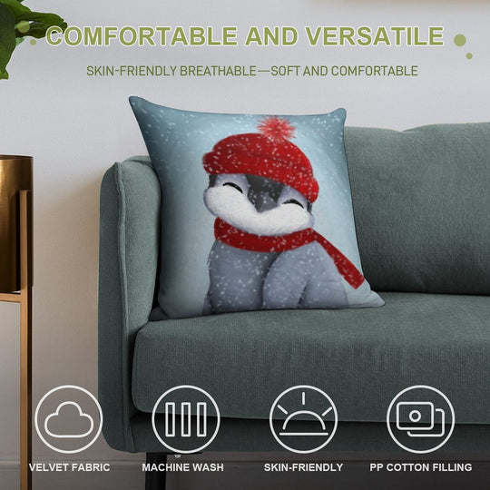 Baby Penguin Soft Reinforced Edging Throw Pillow