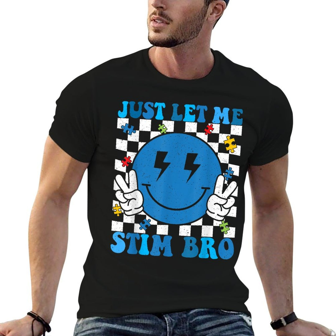Just Let Me Stim Bro Groovy Smile Face Autism Awareness Kids  Affordable Price T-Shirt
