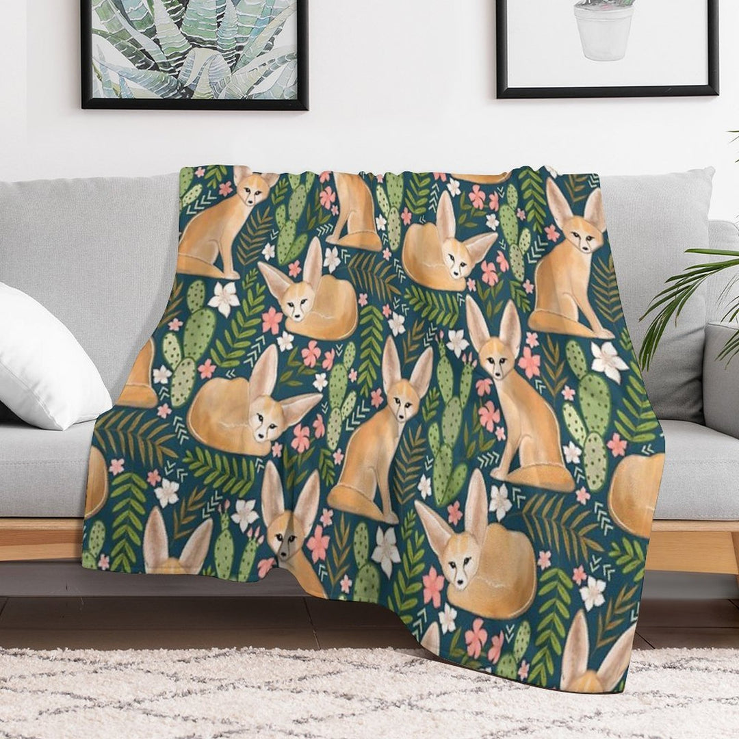 Fantastic Fennec Foxes on Navy Wrinkle-free Throw Blanket