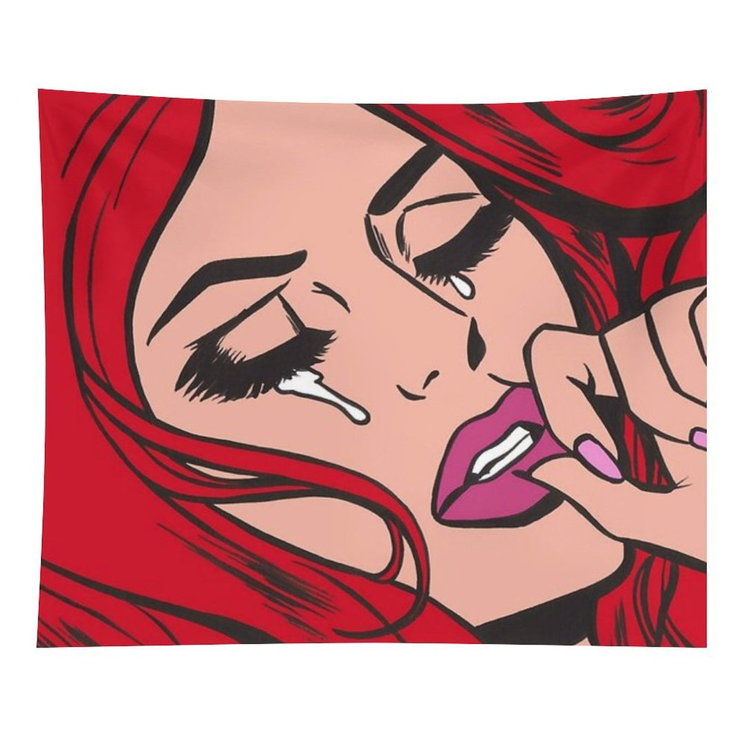 Red Crying Comic Girl Tapestry