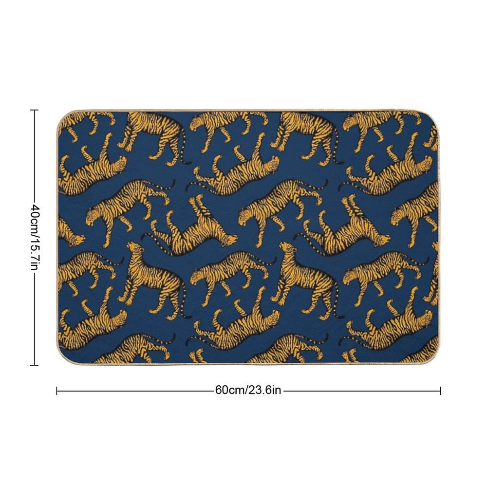Tigers (Navy Blue And Marigold)  Pet-Safe Bath Mat